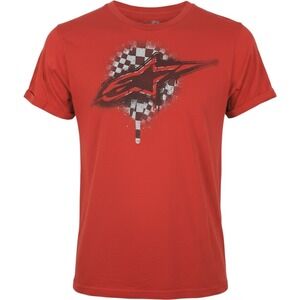 Alpinestars Mens Red Graphic T-Shirt Checkered Logo Motocross Crewneck Tee